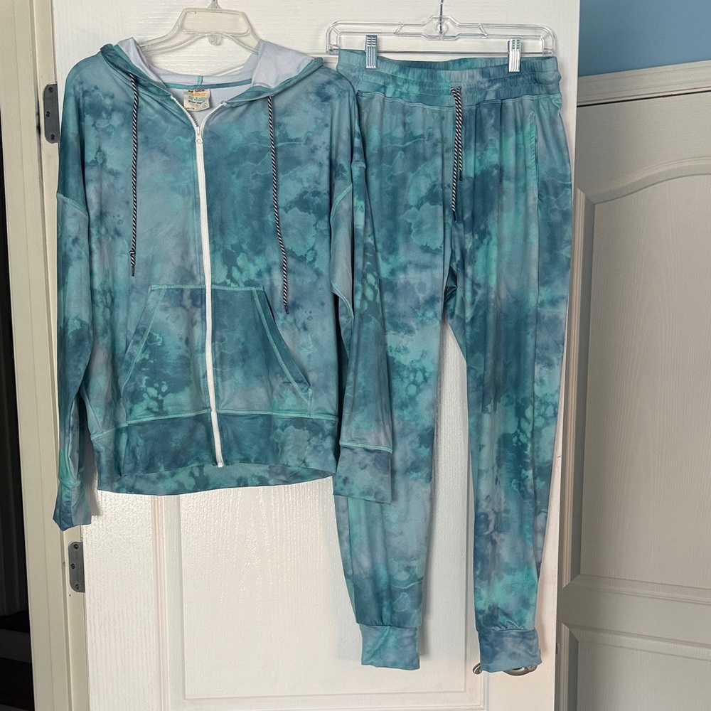 Jolyn Clothing Aqua Tie-Dye Jogger Set